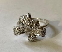 Lovely Silver Diamond Bow Ring