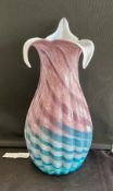 Murano Very Large 3 Petal Mauve & Blue Art Piece Glass Vase
