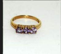 9ct Gold Three Stone Amethyst Half Hoop Ring