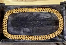 Vintage Cabouchon Gold Plated Curb Chain Necklace With Crystals