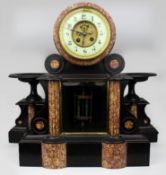 Mid 19th c. French Japy Freres Black Marble Garniture Clock Set