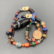 Vintage Mix Glass Beads With Old Agate, Multi Colour Old Glass Beads Collection, OT-TO-55