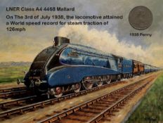Original Penny Coin Display 1938 The Year The Mallard Achieved The Speed Record.