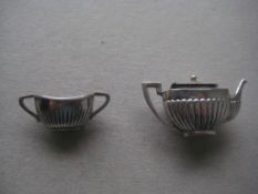 Antique Miniature Silver Teapot and Sugar Bowl, Tray Set