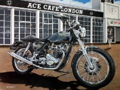 Norton Commando 850 Motorbike Outside Iconic Ace Cafe London Metal Wall Art