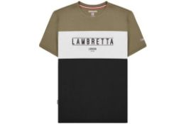 Lambretta Mens Panel Crew Neck T-Shirt - Khaki/Black RRP £22.00 Large