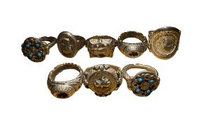 8 Islamic White Metal Near-Eastern Finger Rings (£7 UK £20 International Post)