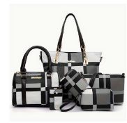 6-Piece Plaid Perfection - Women's Stylish Colour (Block) Bag & Purse Set