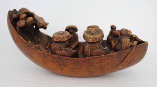 Antique Chinese Carved Rootwood Sculpture of A Boat