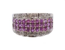 Pink Sapphire & Diamond 18ct White Gold Band Ring