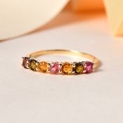 NEW! 9K Yellow Gold Multi-Tourmaline 7 Stone Band Ring