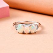 NEW! 9K White Gold AA Ethiopian Opal and Diamond Trilogy Ring