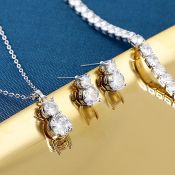 New! 3 Piece Set - Simulated Diamond Pendant With Chain Tennis Bracelet & Earrings