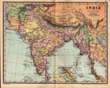 India & Adjacent Countries Antique Detailed Coloured Map.