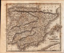 Spain & Portugal Rare 200 Years Old George VI Antique 1822 Map.