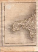 Penzance, St Ives, Redruth, Lands’ End, John Cary’s Antique 230 Years-Old 1794 Map.