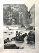 Zulu War British Forces Retreating from the Battle of Isanhlwana 1879 Antique Print.