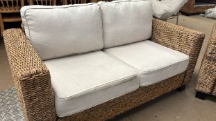 2 Seater Natural Rattan Sofa with Deep Piled Cushion