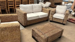 Natural Rattan 4 Piece Sofa Set with Solid Wooden Frames and Deep Piled Cushion