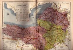 County of Somerset Large Victorian Letts 1884 Antique Coloured Map.