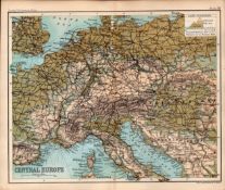 Central Europe & Malta Double Sided Coloured Antique 1896 Map.
