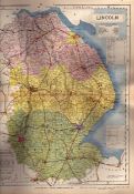 County of Lincolnshire Large Victorian Letts 1884 Antique Coloured Map.
