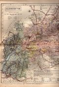 County of Gloucestershire Large Victorian Letts 1884 Antique Coloured Map.