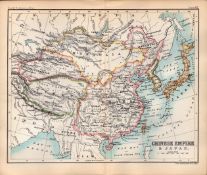 Chinese Empire & Japan Double Sided Victorian Antique 1898 Map.