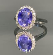 Unheated Untreated 3.87 CT Natural Ceylon Purple Sapphire Diamonds & 18k Gold