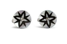 Round Mother of Pearl With Onyx Flower Cufflink - Unboxed x 5