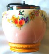 China Biscuit Barrel With Silver Plated Lid Rim & Handle 1895 W Wood & C Rd No 247274