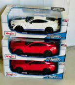 3 x Maisto 1/18 Scale Diecast Collectible Cars New Sealed Boxes Shelby White, Mustang Shelby Red