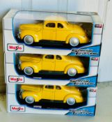 3 x Maisto 1/18 Scale Diecast Colectable Cars New Sealed Boxes 1939 Ford Deluxe Coupe Yellow
