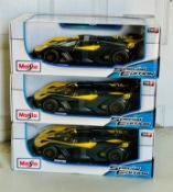 3 x Maisto 1/18 Scale Diecast Collectible Cars New Sealed Boxes Bugatti Bolide Yellow/Black
