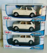 3 x Maisto 1/18 Scale Diecast Colectable Cars New Sealed Boxes 1969 Mini Cooper White
