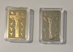 Jesus On The Cross 2x Gold Plated Bars