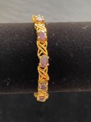 Yellow Gold Finish Purple Amethyst Tennis Bracelet Love and Kisses