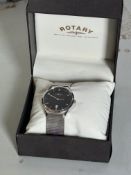 Rotary Men's Quartz Black Dial Analogue Display Silver Stainless Steel Bracelet