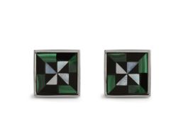 Semi Precious Stone Square Cufflink - Mother of Pearl, Onyx and Malachite - Unboxed x 5