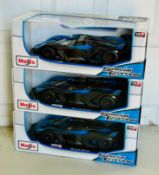 3 x Maisto 1/18 Scale Diecast Collectible Cars New Sealed Boxes Bugatti Bolide Black and Blue