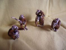 Saturno Hand Enamelled Set Of Sterling Silver Monkeys