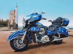 Indian Roadmaster Iconic Electric Blue Motorbike Metal Wall Art