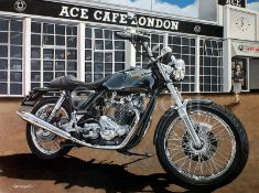 Norton Commando 850 Motorbike Outside Iconic Ace Cafe London Metal Wall Art