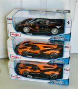 3 x Maisto 1/18 Scale Diecast Collectible Cars New Sealed Boxes, Ferrari FXX K, Lamborghini V12