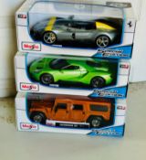 3 x Maisto 1/18 Scale Diecast Collectible Cars New Sealed Boxes, Ferrari Monza, 2017 Ford GT, Hum...