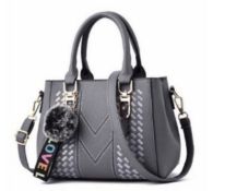 Embroidery Messenger Bag, Women's Leather Handbag, Grey