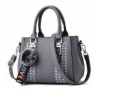 Embroidery Messenger Bag, Women's Leather Handbag, Grey