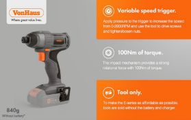 VonHaus E-Series 18V Cordless Impact Driver, NO Battery or Charger Included – Variable Speed