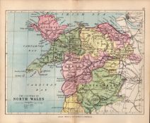 Counties of North Wales 1895 Antique Victorian Detailed Coloured Map.