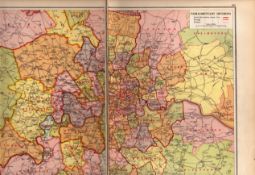 Pre-War London Parliamentary Divisions Large Coloured Detailed Map-180.